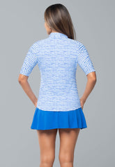 Ruched Elbow Slv Land Strip RY/WHT